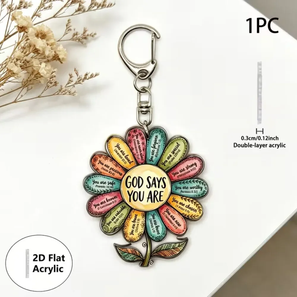 God Says You Are' Flower  Bible Verse Charm Key Chain, Bag Charm